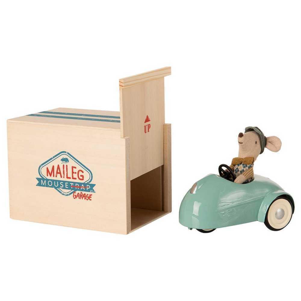 Mouse car with garage - blue Maileg