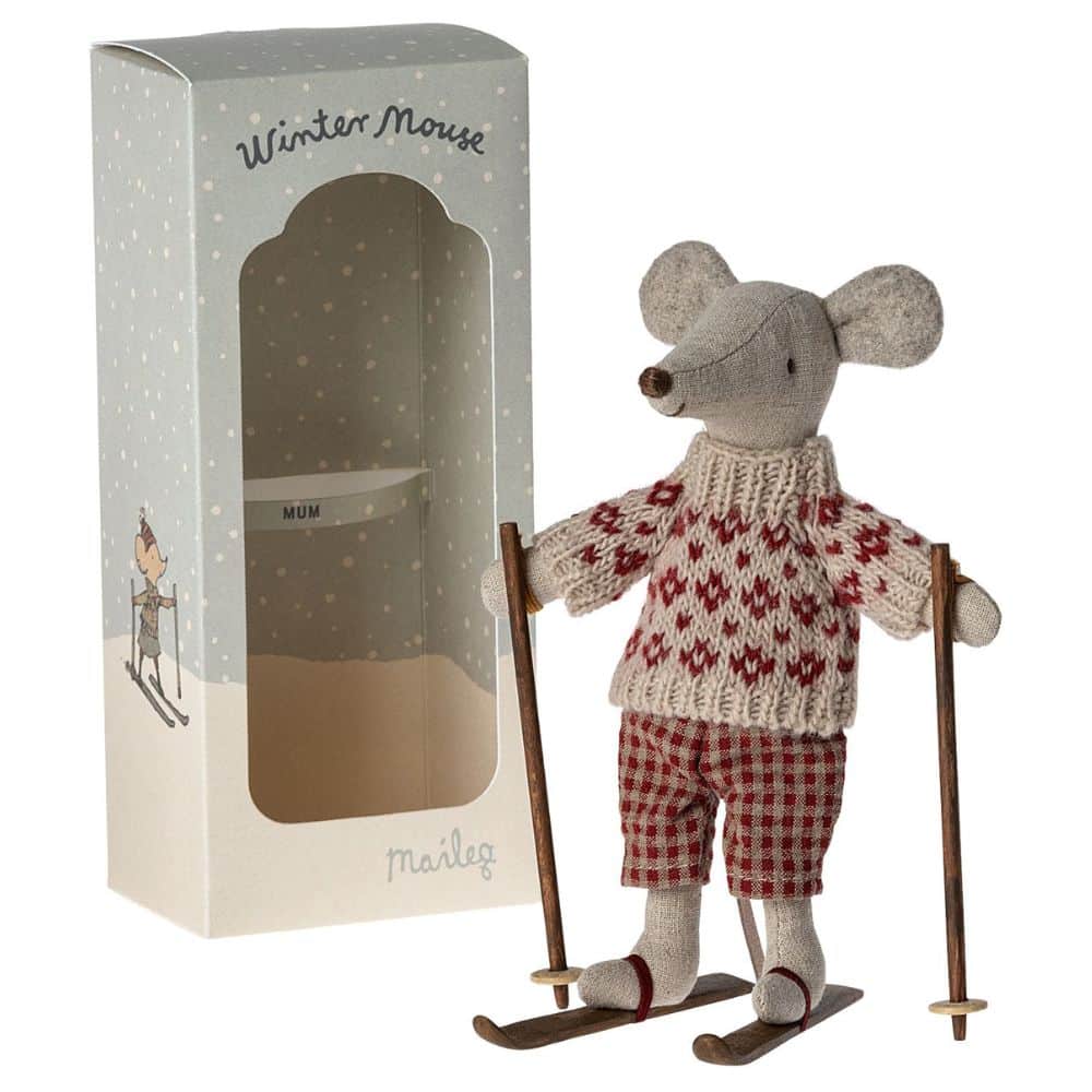 Winter mouse with ski set Mum Maileg
