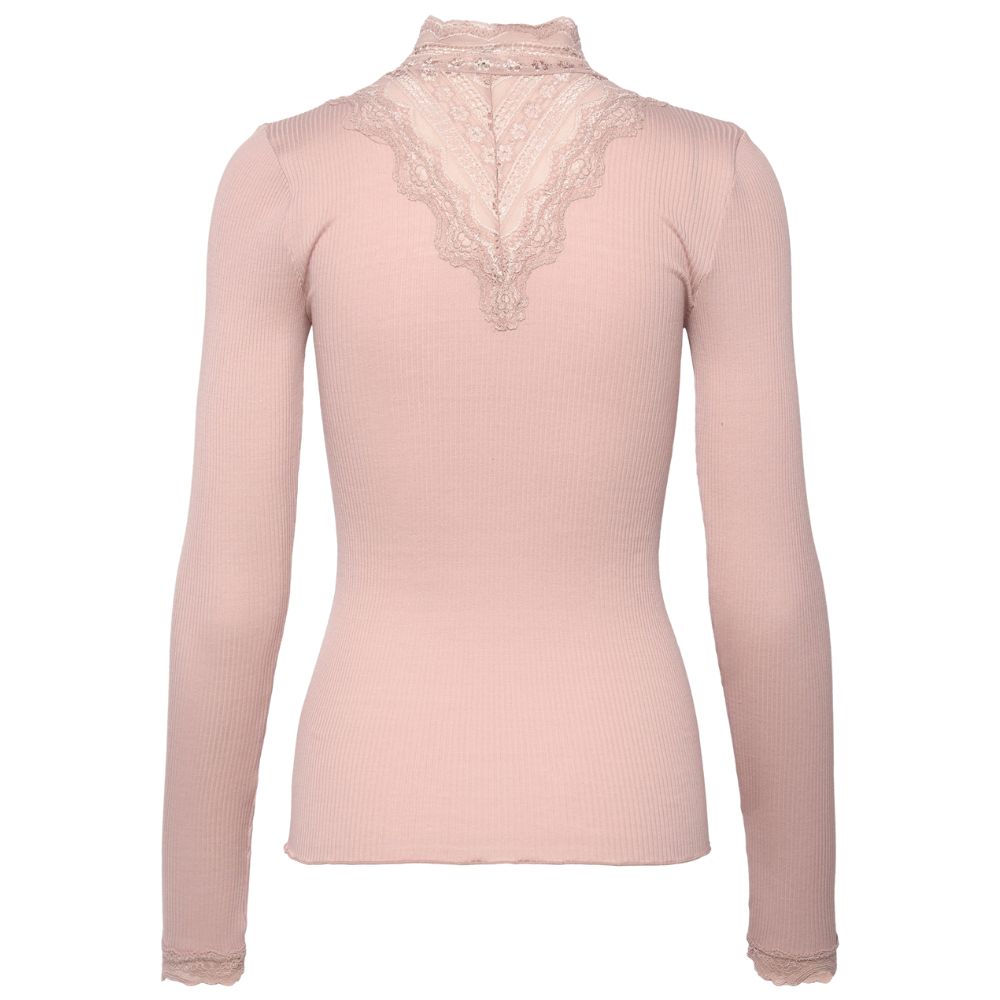 Silkkitoppi pitsikauluksella vintage powder Rosemunde