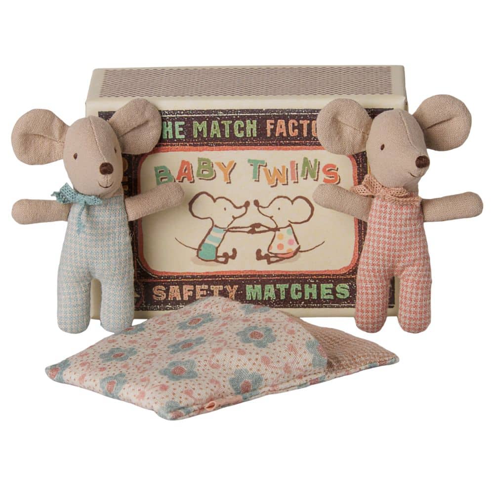 Twins baby mice in matchbox checker Maileg