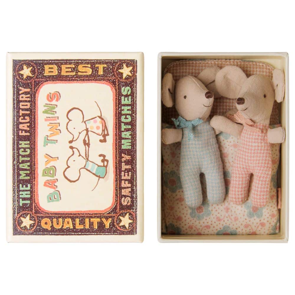 Twins baby mice in matchbox checker Maileg