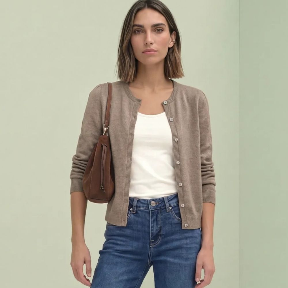 Neuletakki beige koristenapeilla S&O